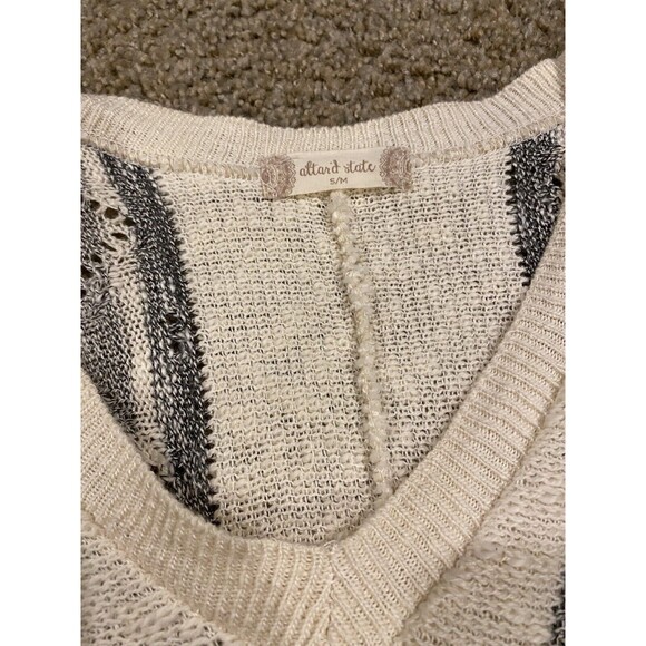 Altar’d State Fringed Poncho Sweater Small‎ Medium Cotton Striped Cream - Picture 4 of 6